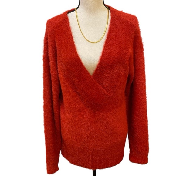 A New Day Red Deep V neck Eyelash Sweater Sz L - Picture 1 of 6